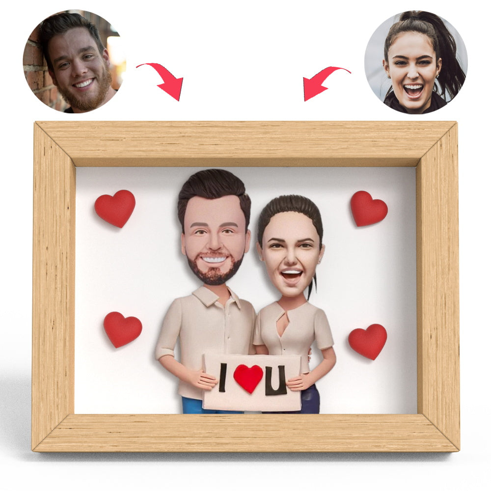 The Couple with The I LOVE U Sign Clay Figure Frame Gifts - soufeeluk