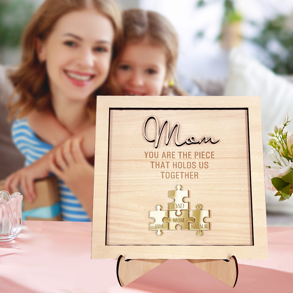 You Are the Piece That Holds Us Together Personalised Mom Puzzle Plaque Mother's Day Gift - soufeeluk