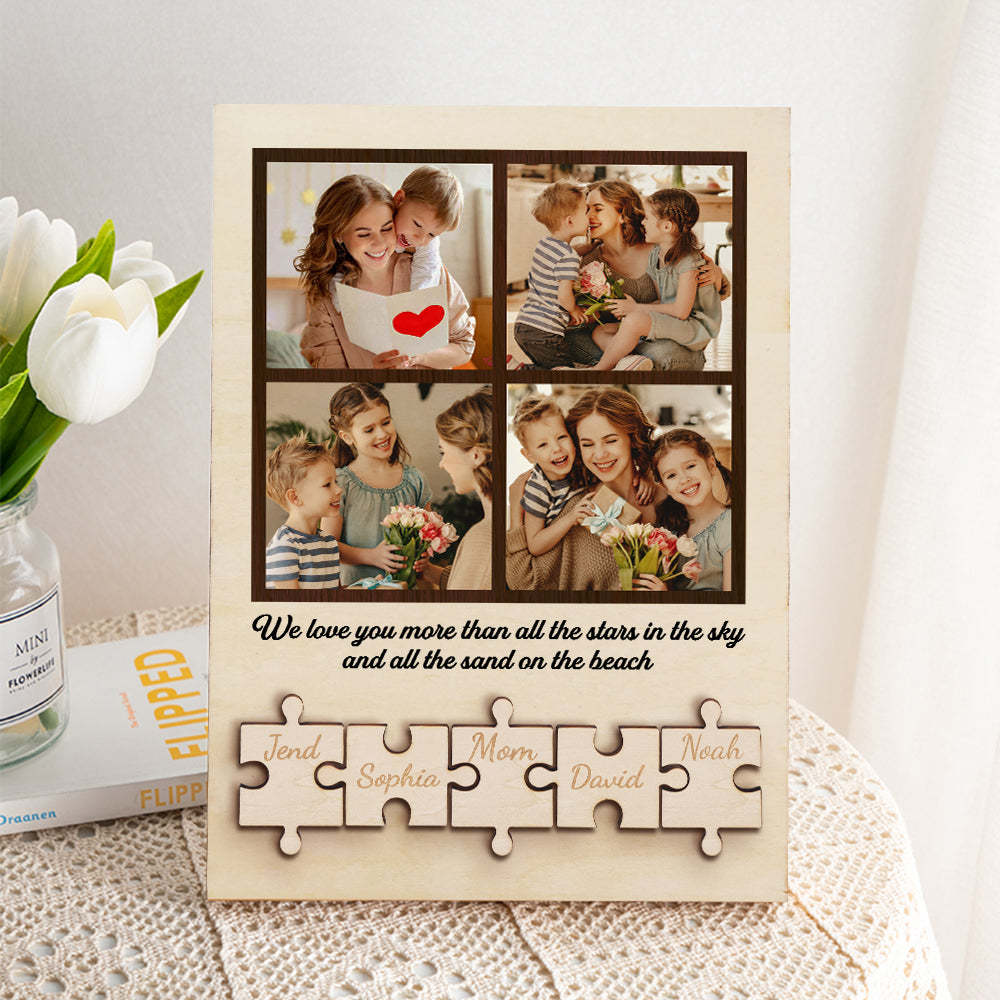 Personalised Wooden Photo Puzzle Sign Custom Family Member Sign Gift for Mom - soufeeluk