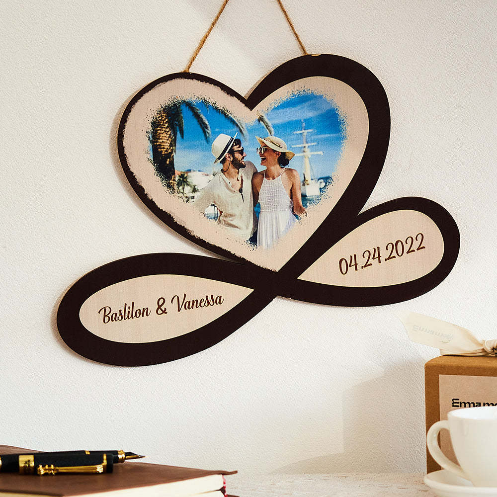 Custom Photo Engraved Pendant Infinity Heart Wooden Gifts - soufeeluk