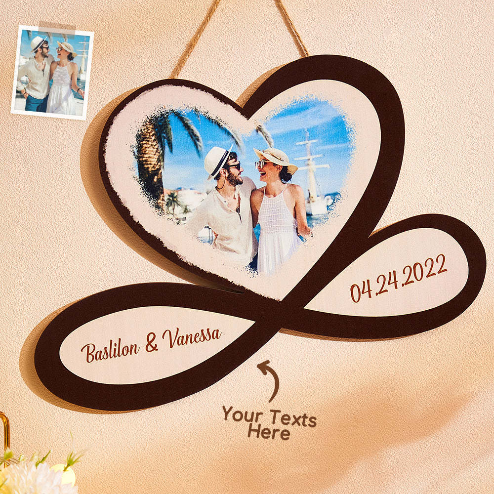 Custom Photo Engraved Pendant Infinity Heart Wooden Gifts - soufeeluk