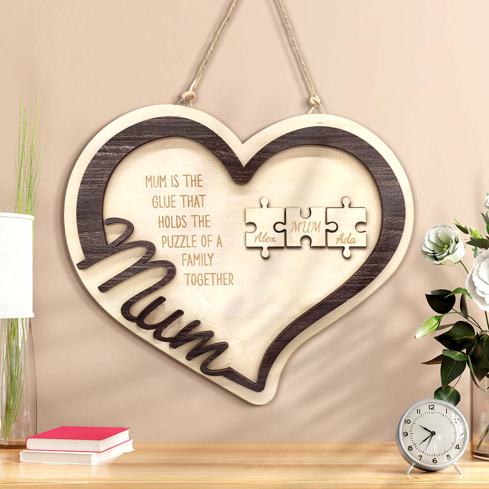 Personalised Wooden Heart Puzzle Sign Mother's Day Gift for Mum - soufeeluk