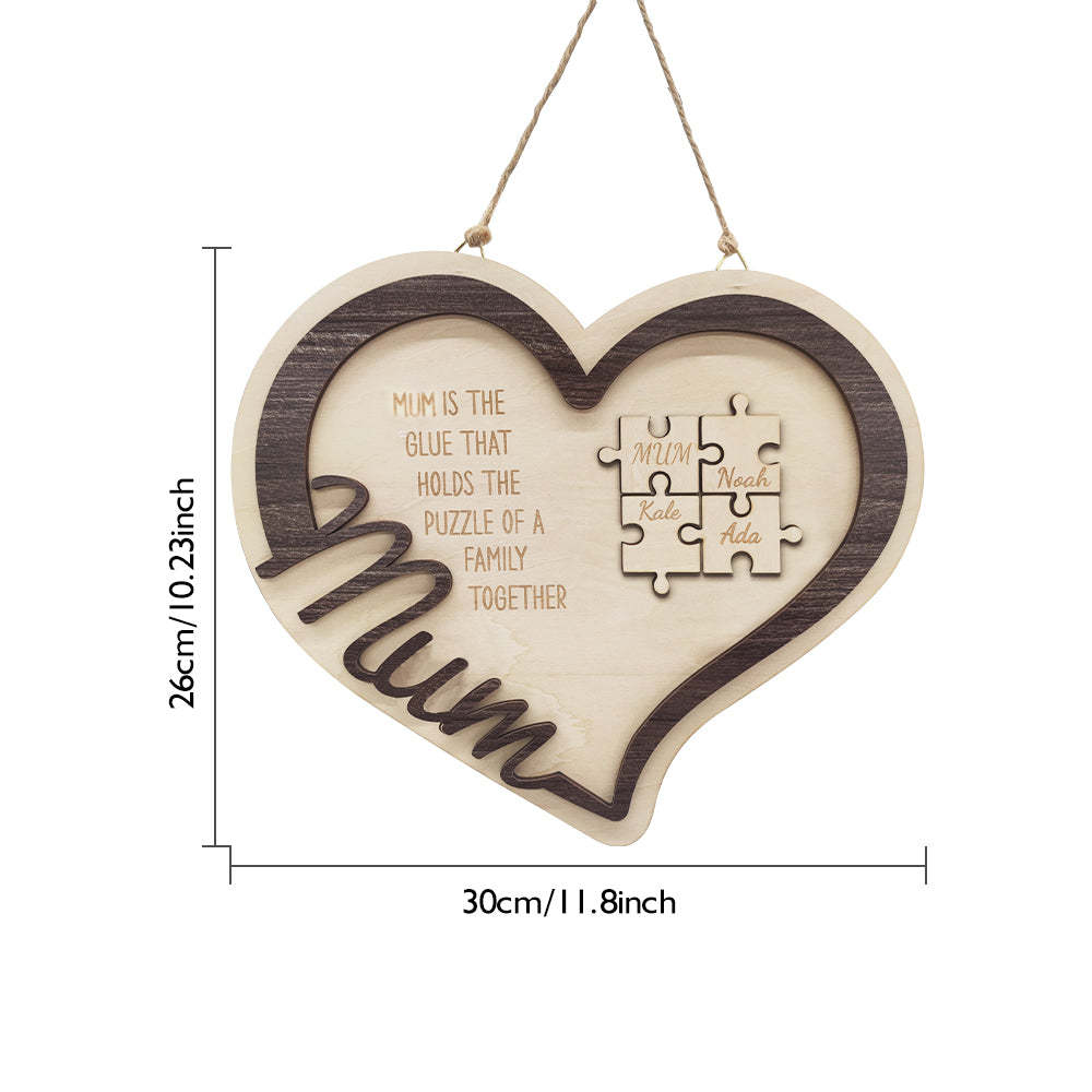 Personalised Wooden Heart Puzzle Sign Mother's Day Gift for Mum - soufeeluk