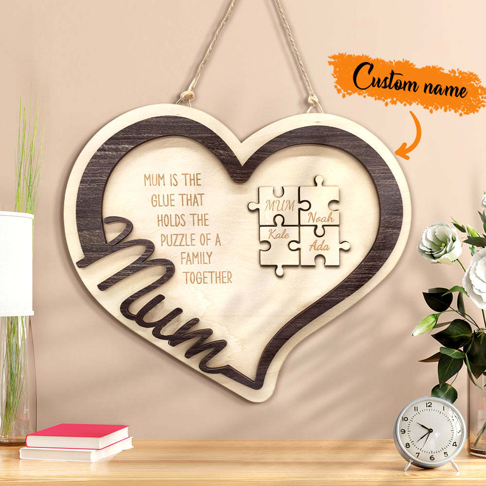 Personalised Wooden Heart Puzzle Sign Mother's Day Gift for Mum - soufeeluk
