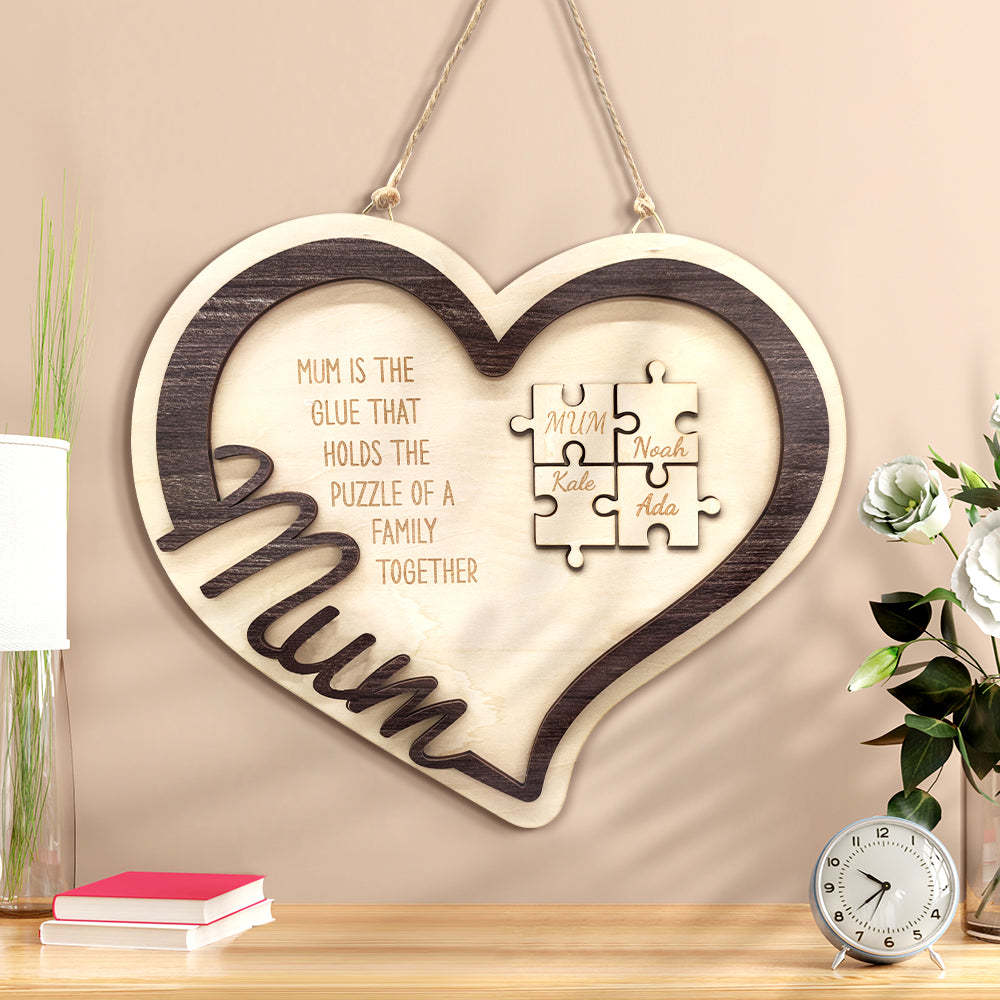 Personalised Wooden Heart Puzzle Sign Mother's Day Gift for Mum - soufeeluk