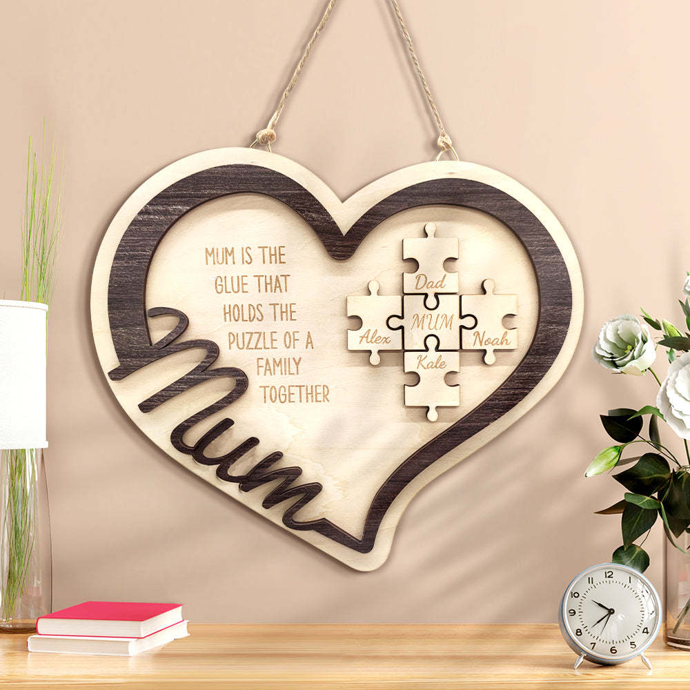 Personalised Wooden Heart Puzzle Sign Mother's Day Gift for Mum - soufeeluk