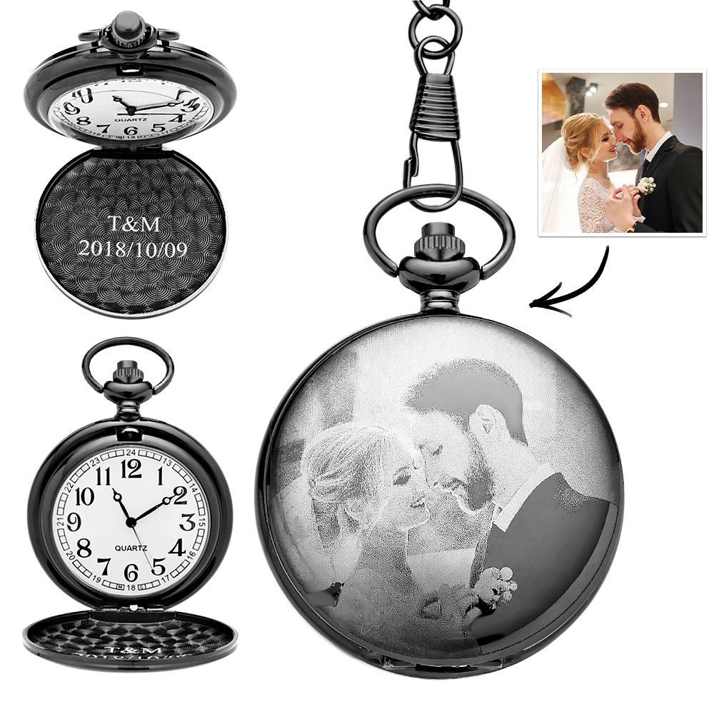 Pocket Watch Engraved Photo Anniversary Personalised Gift for Wedding Birthday - soufeeluk