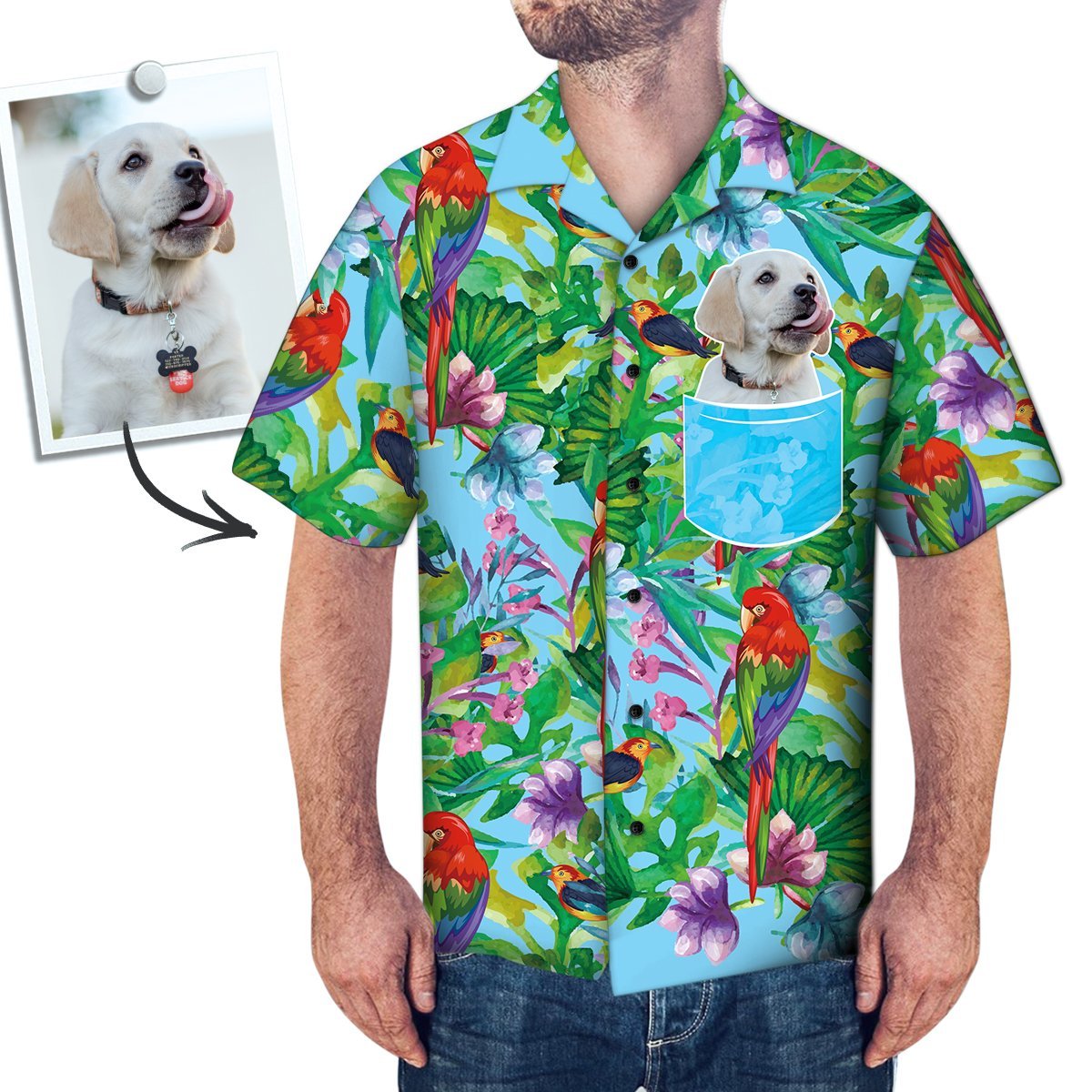 Custom Face Hawaiian Shirt Personalised Photo Fake Pocket Shirt Summer Time