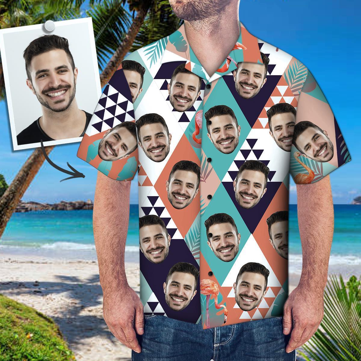 Custom Face Hawaiian Shirt Personalised Photo Shirt Flamingo Plants