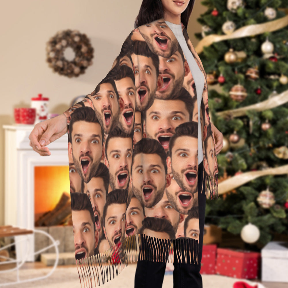 Custom Funny Scarf Personalised Face Soft Warm Fringe Shawl Unisex Scarf Gift for Winter - soufeeluk