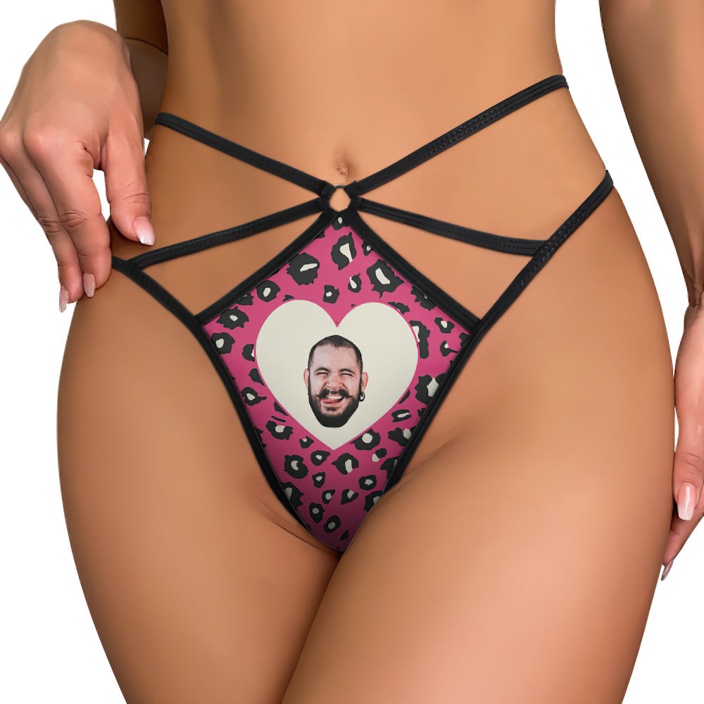 Custom Face Thong Leopard Prints Pink Funny Sexy Thongs Gift for Her - soufeeluk