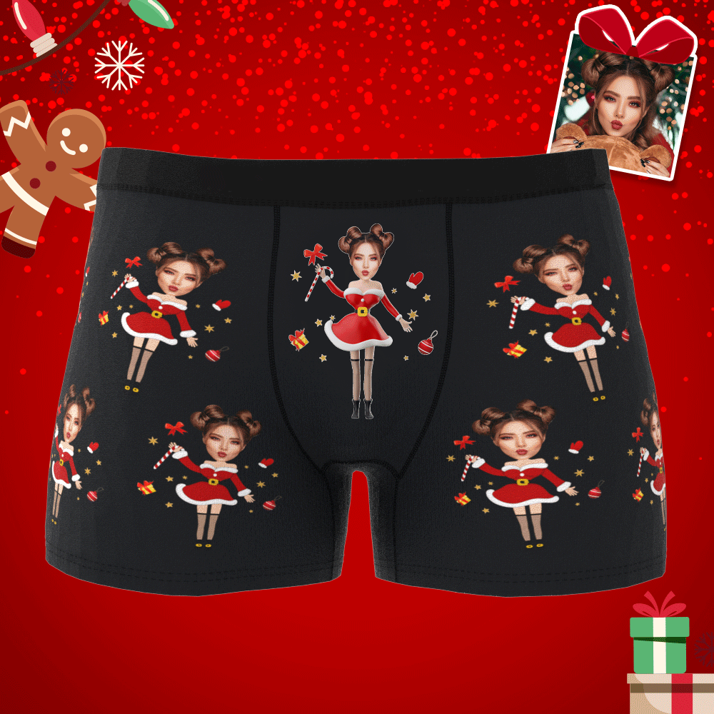 Custom Photo Boxer Santa Claus Face Underwear Couple Gifts Christmas Gift AR View - soufeeluk