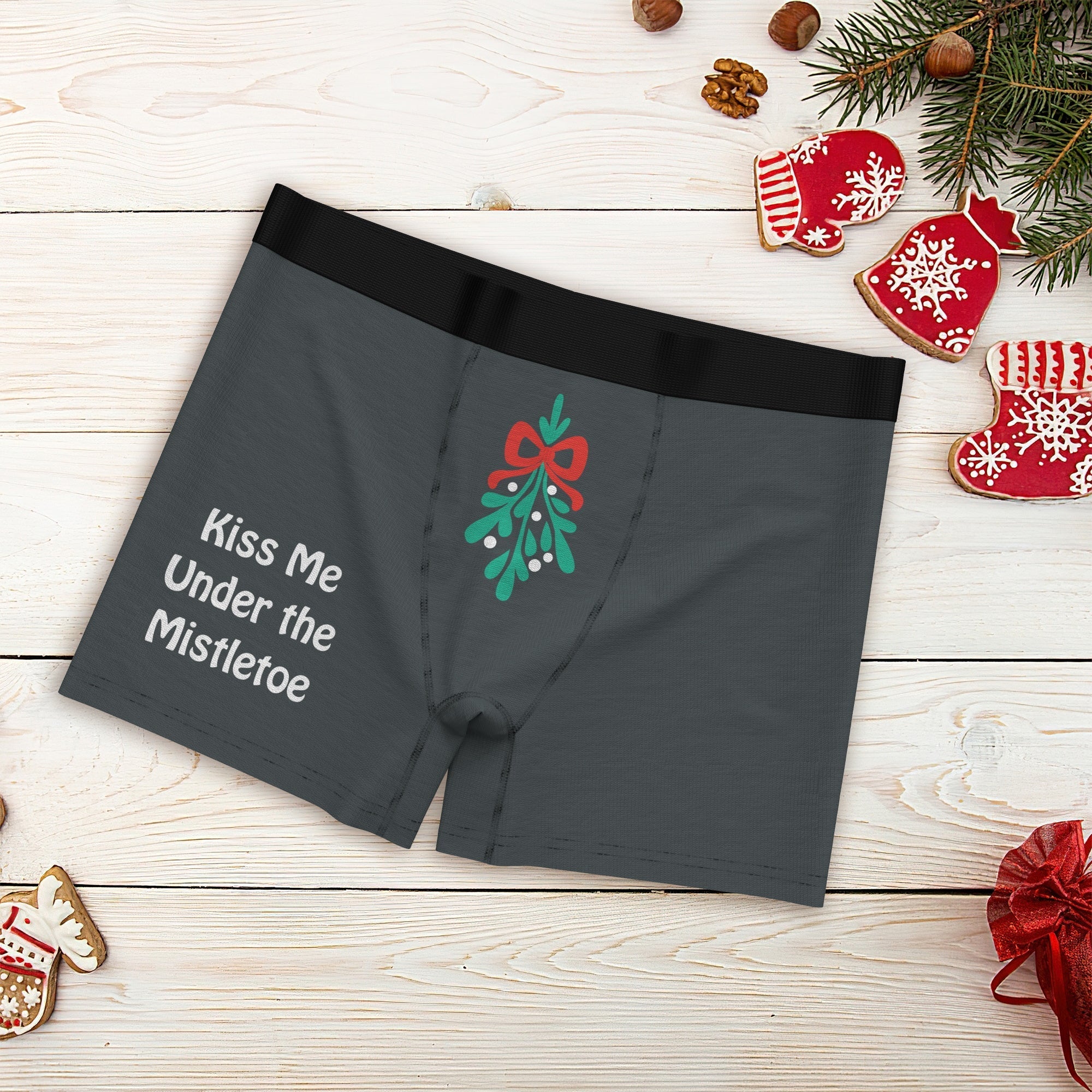 Men's Boxer Briefs Kiss Me Under the Mistletoe Christmas Fun Gift for Him - soufeeluk