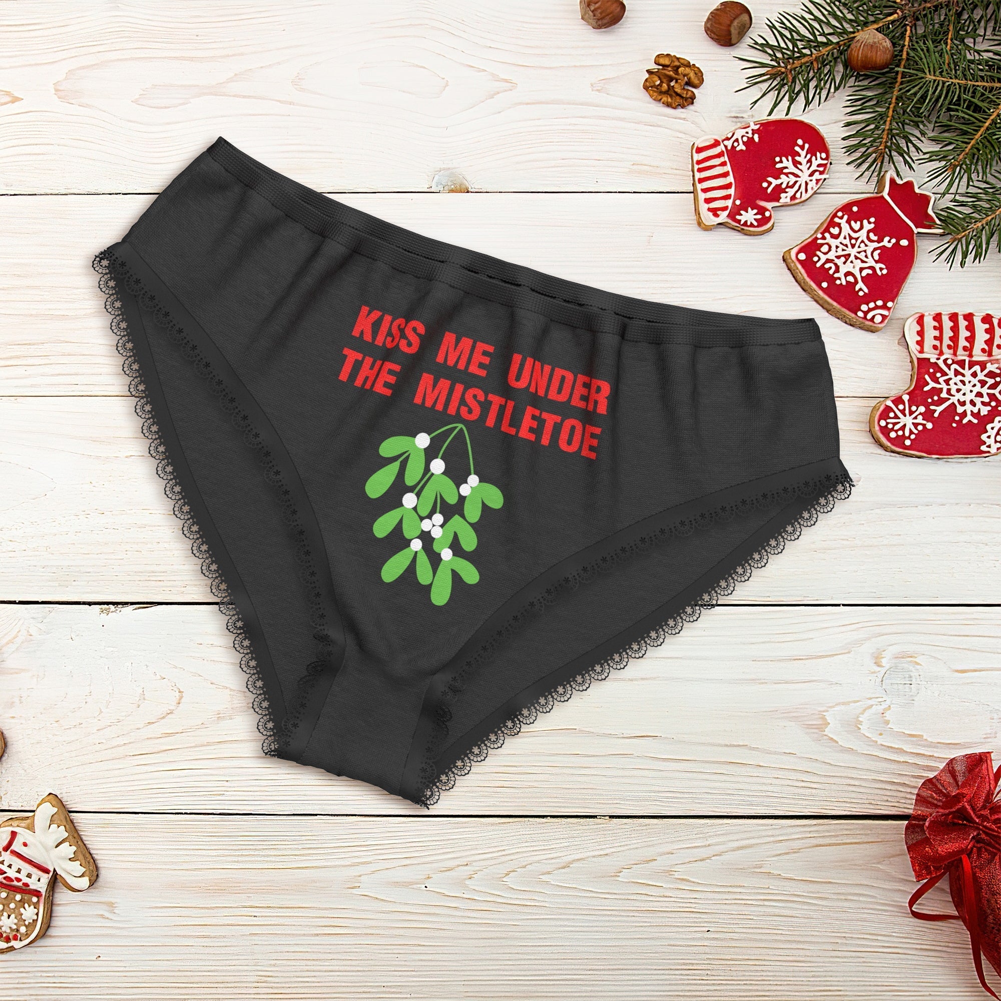 Women's Briefs Kiss Me Under the Mistletoe Christmas Underwear Gift for Her - soufeeluk