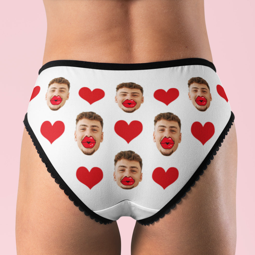 Custom Face Underwear Personalised Red Lips and Heart Underwear Valentine's Day Gift - soufeeluk
