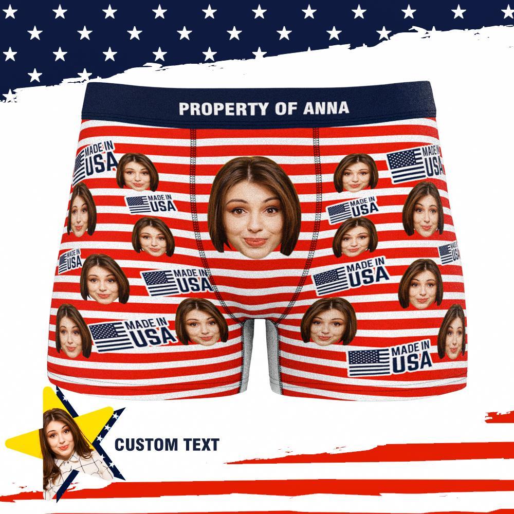 Custom Face & Name USA Flag Men's Boxer