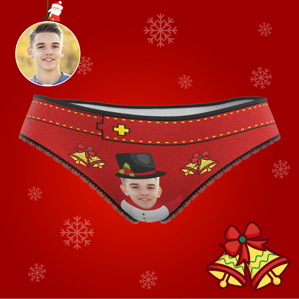 Custom Face Christmas Underwear, Funny Snowman Printed Christmas Panties for Women