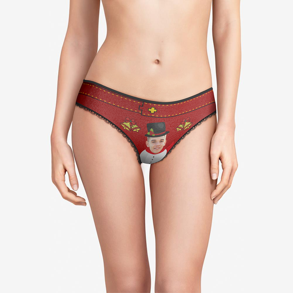 Custom Face Christmas Underwear, Funny Snowman Printed Christmas Panties for Women