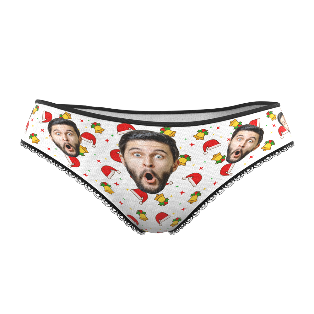 Custom Face Christmas Underwear, Funny Christmas Hat And Bells Underwear, Best Christmas Gift For Girfriend