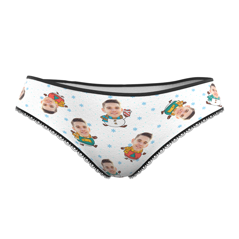 Custom Face Christmas Underwear, Cute Christmas Snowman Face Underwear, Best Christmas Gift For Girfriend