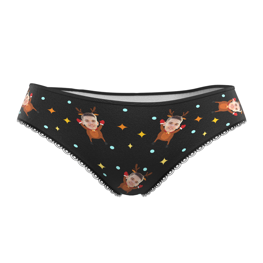 Custom Face Christmas Underwear, Funny Christmas elk Face Underwear, Best Christmas Gift For Girfriend