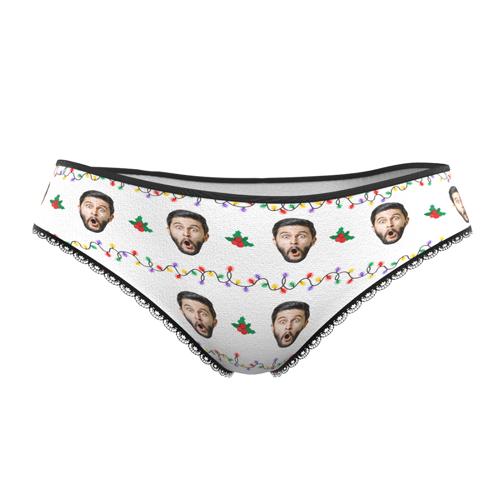 Custom Face Christmas Underwear, Funny Christmas lights Underwear, Best Christmas Gift For Girfriend