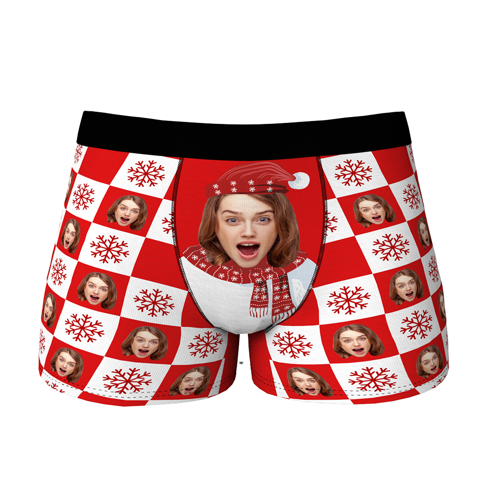 Custom Face Christmas Boxer, Funny Snowman Face Underwear, Best Christmas Gift For Boyfriend