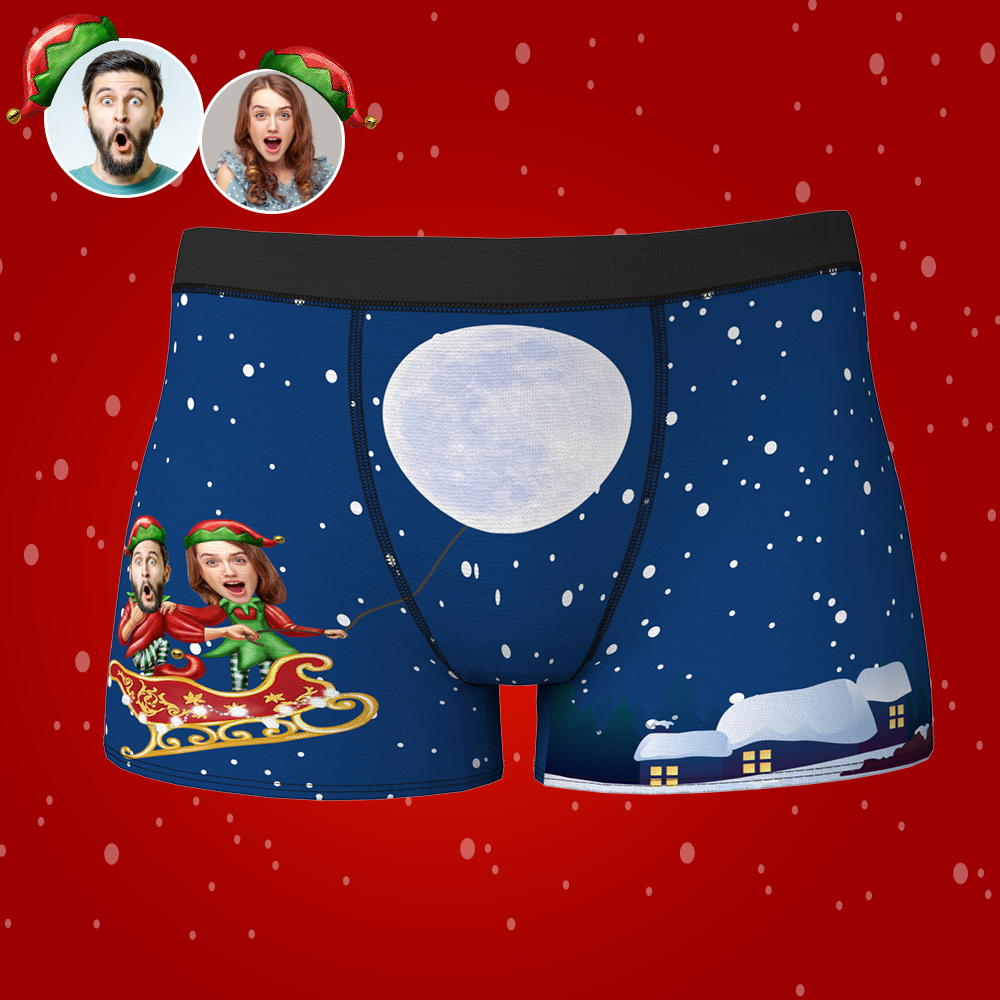 Custom Face Christmas Boxer, Funny Christmas Elf Couple Boxer, Best Christmas Gift For Boyfriend
