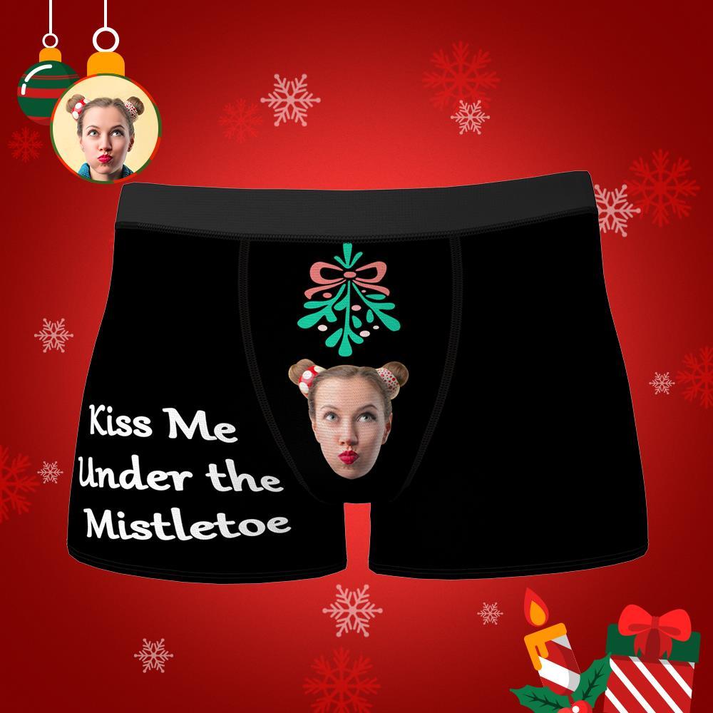 Custom Face Boxer Shorts Personalised Photo Boxer Shorts Christmas Gift - Meet Me Under the Mistletoe