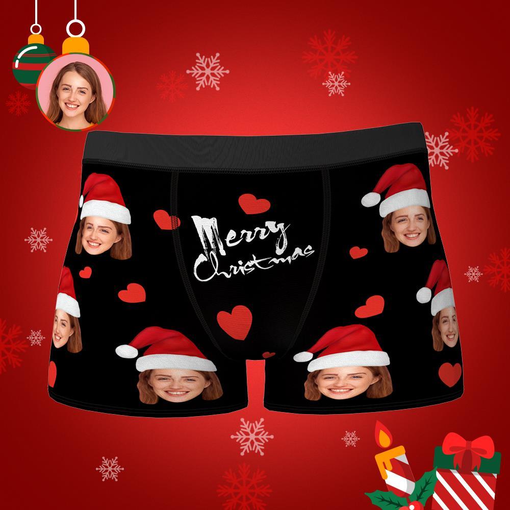 Custom Face Boxers Shorts Personalised Photo Underwear Christmas Gift For Men Merry Christmas