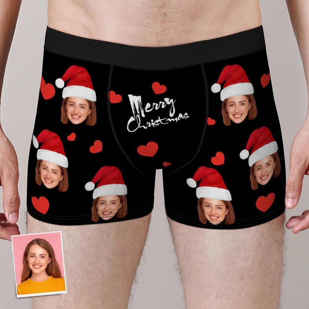 Custom Face Boxers Shorts Personalized Photo Underwear Christmas Gift For Men Merry Christmas
