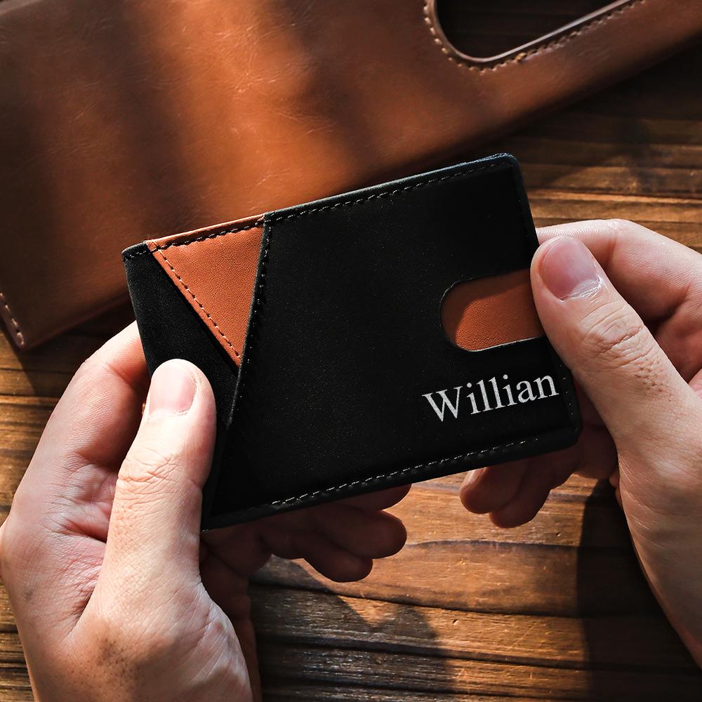 Custom Engraved Wallet Simple Leather Money Clip Men's Gifts - soufeeluk