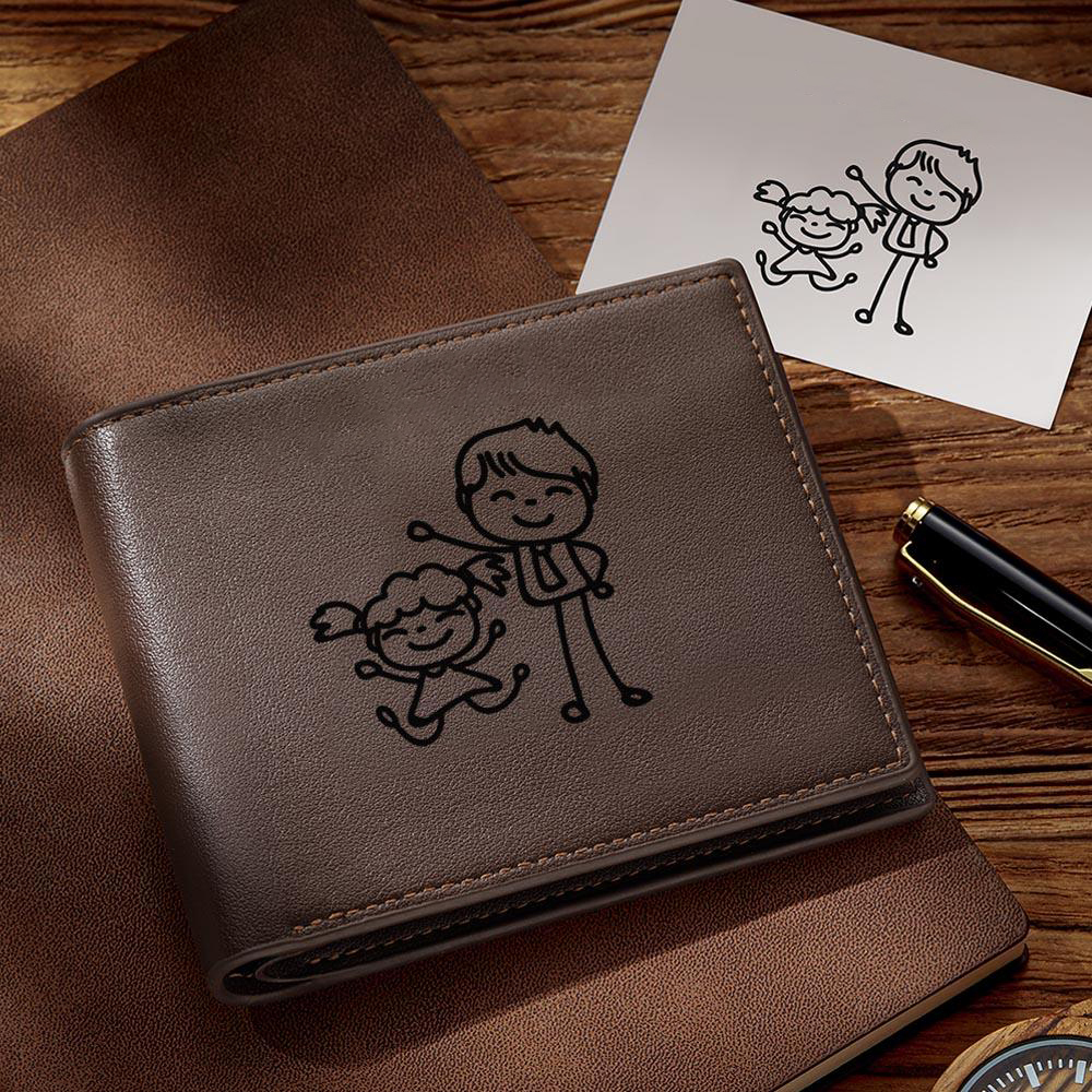Personalised Hand Drawing and Text Wallet Engraved Wallet Gifts for Dad - soufeeluk