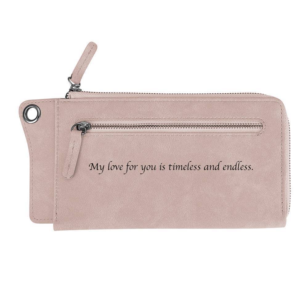 Photo Engraved Wallet Long Style Leather, Keepsake Gift - Pink