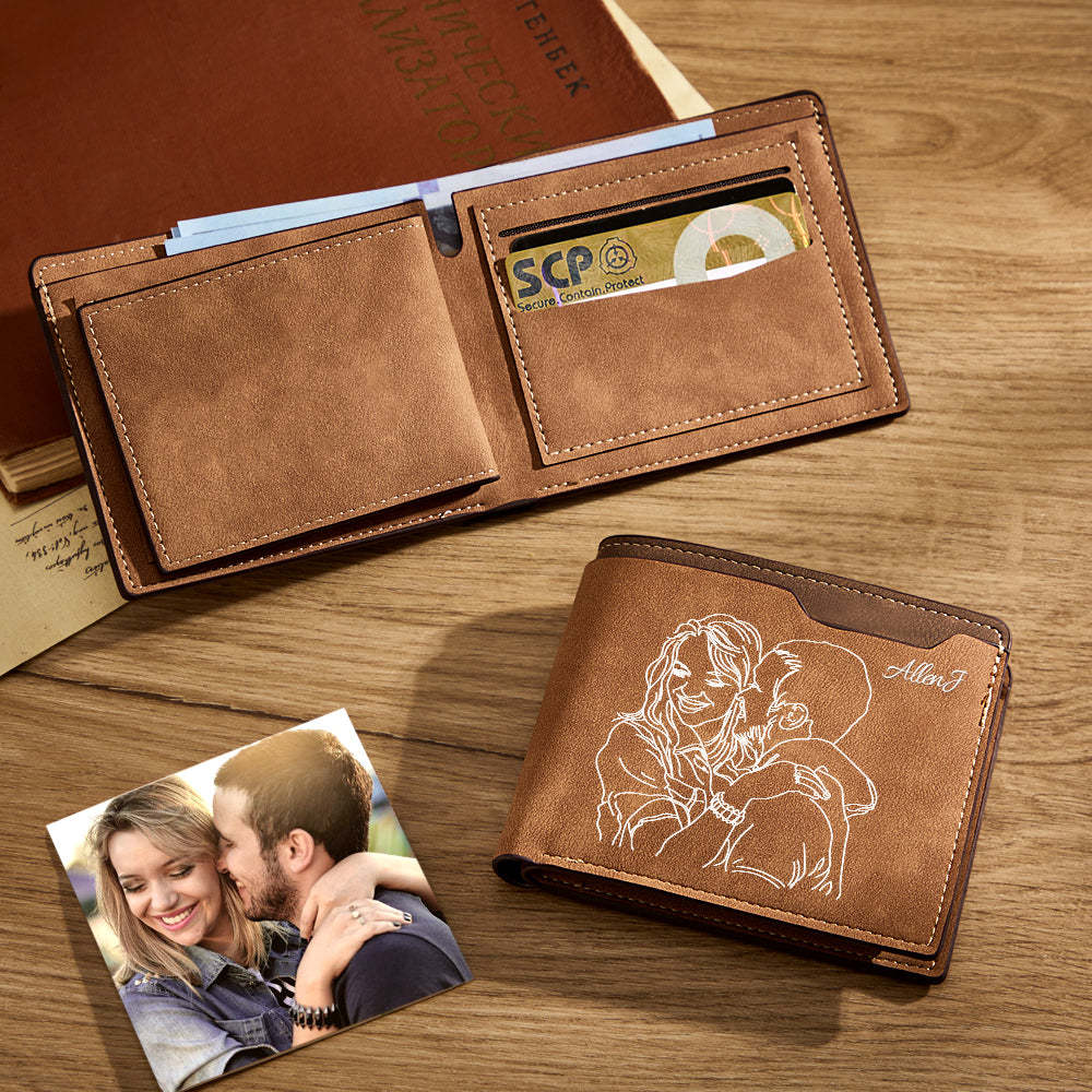 Custom Photo Line Wallet Engraved Wallet with Your Text - soufeeluk
