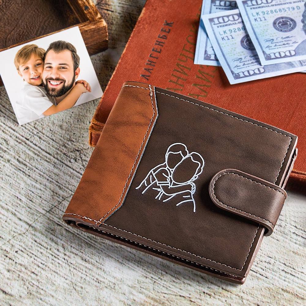 Personalised Leather Men's Wallet Sketch Photo For Dad Fathers Day Gift - soufeeluk
