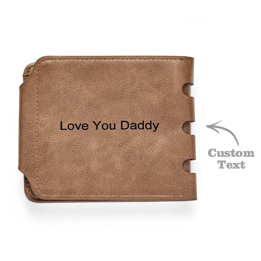 Personalised Photo Leather Men Zipper Short Dark Brown Wallet - soufeeluk