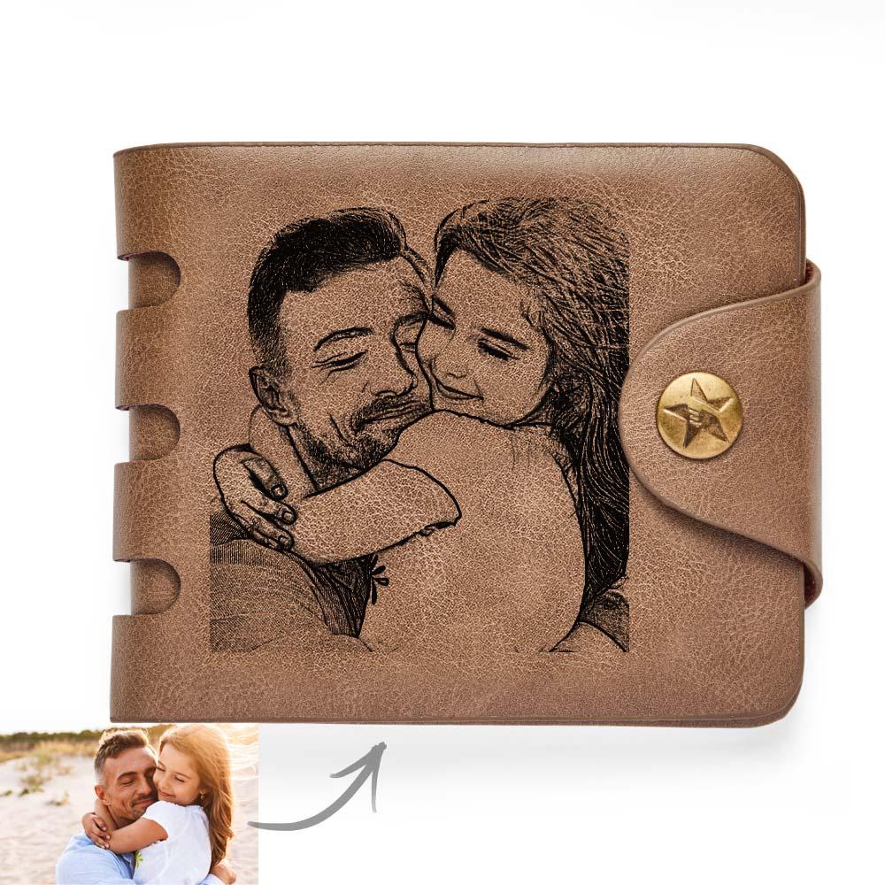 Personalised Photo Leather Men Zipper Short Dark Brown Wallet - soufeeluk
