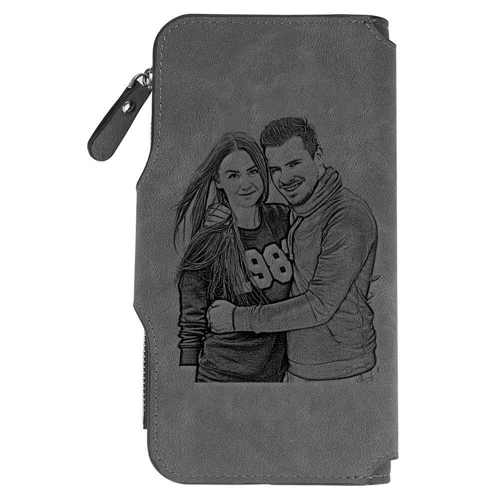 Photo Engraved Wallet Long Leather Wallet - Men's