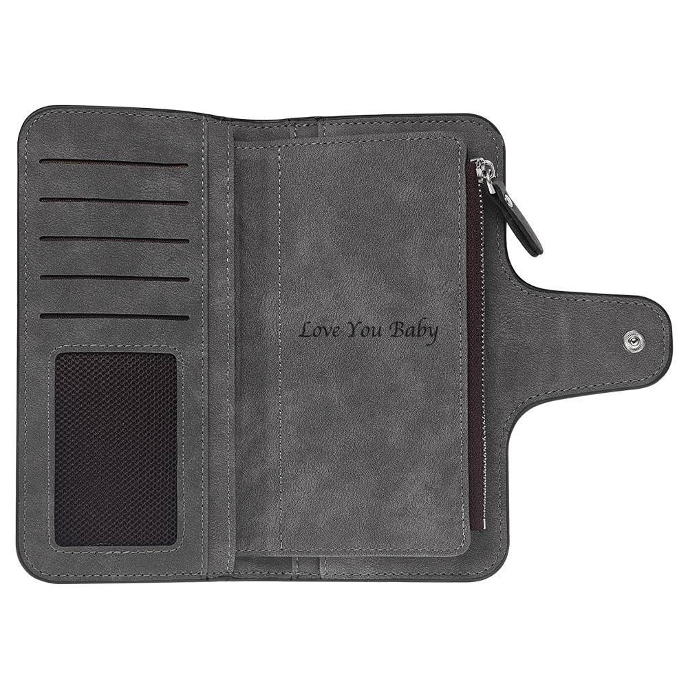 Photo Engraved Wallet Long Leather Wallet - Men's