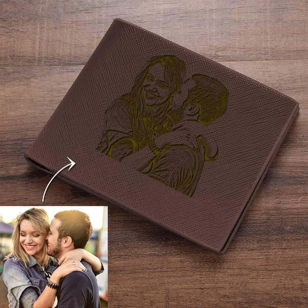 Photo Engraved Wallet Leather Short Wallet Brown