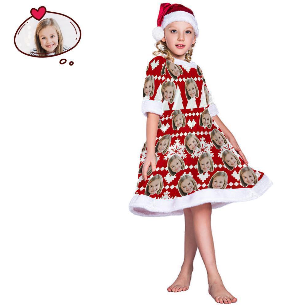 Custom Face Christmas Dress Personalised Photo Dress for Girls  - Snowflakes