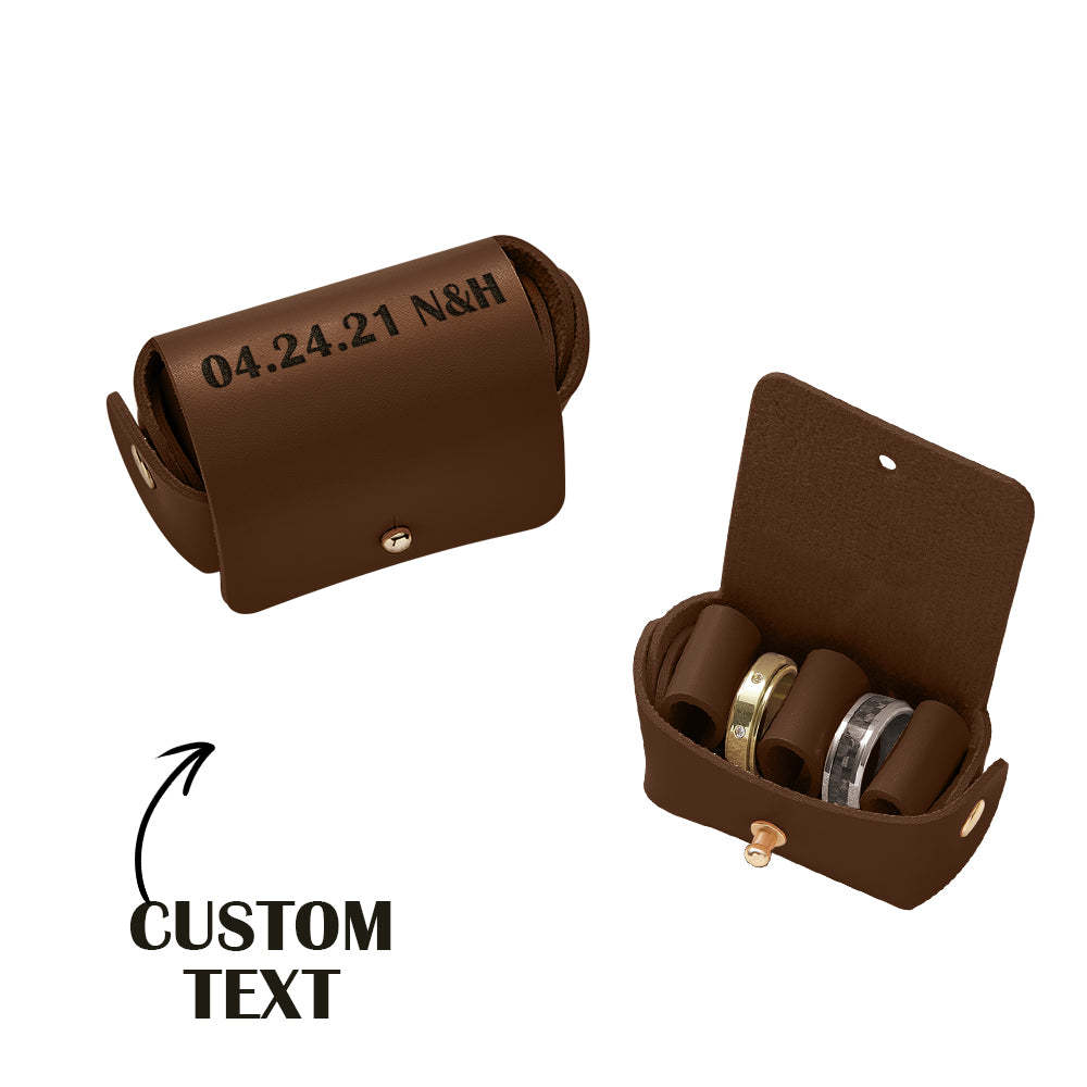 Personalised Leather Wedding Ring Pouch Custom Engraved Double Rings Box - soufeeluk