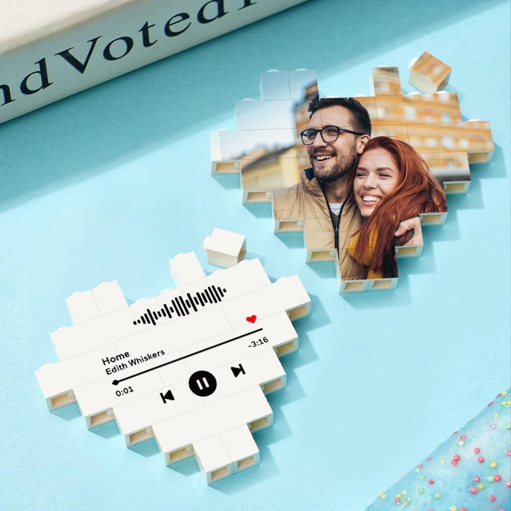 Custom Music Code Building Brick Personalised Photo Block Heart Shape - soufeeluk