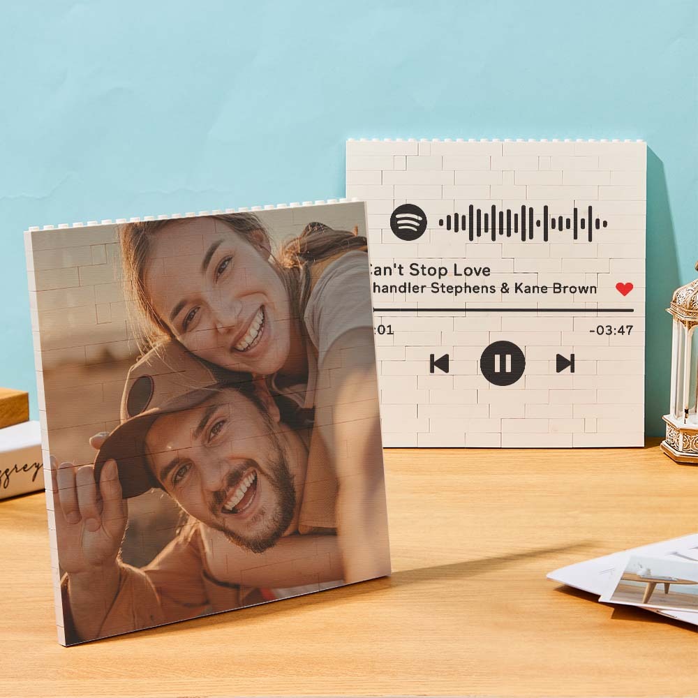 Personalised Building Brick Square Photo Block Spotify Code Custom Text Frame - soufeeluk