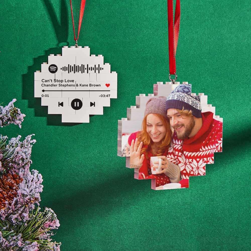 Christmas Ornament Custom Spotify Code Round Photo Block Personalised Building Brick - soufeeluk