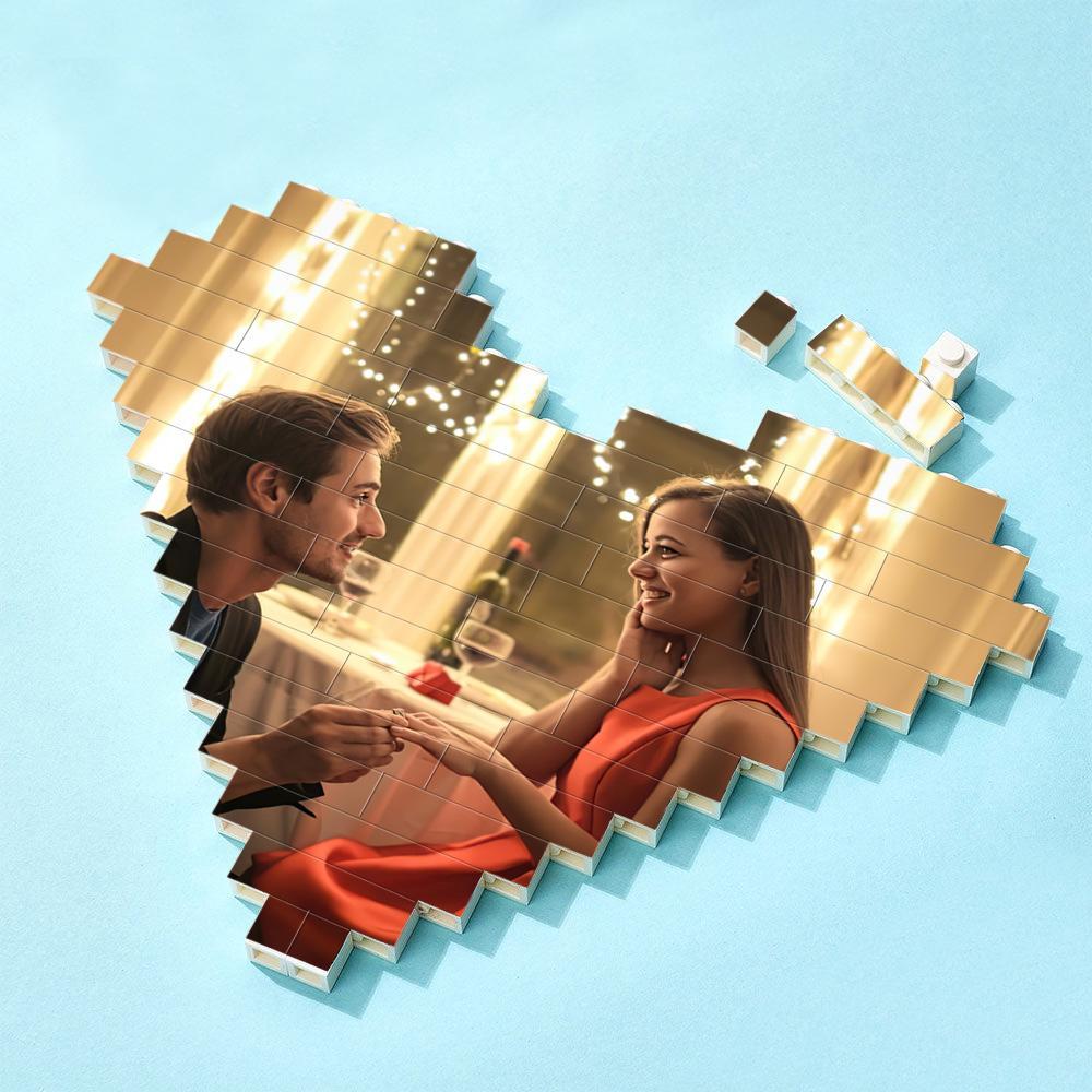 Custom Building Brick Puzzle Personalized Heart Shaped Photo & Text Block Gift for Couples - soufeeluk