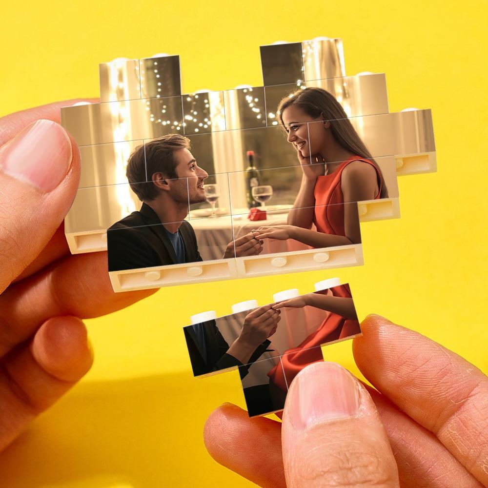 Custom Building Brick Puzzle Personalized Heart Shaped Photo & Text Block Gift for Couples - soufeeluk
