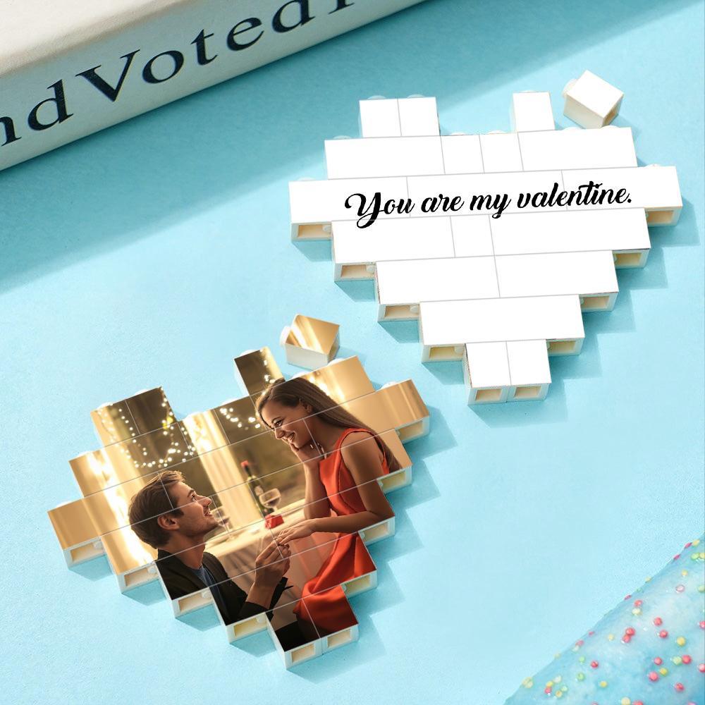 Custom Building Brick Puzzle Personalized Heart Shaped Photo & Text Block Gift for Couples - soufeeluk