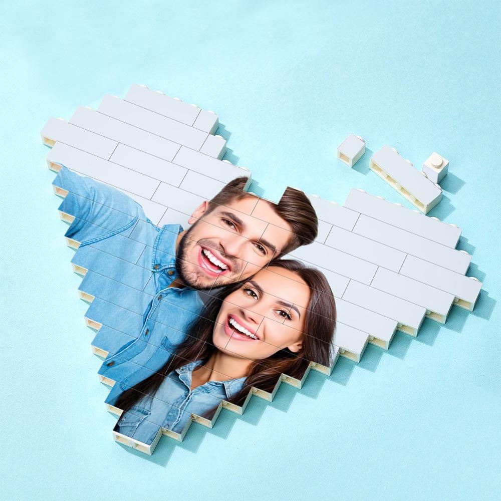 Custom Building Brick Puzzle Personalized Heart Shaped Photo & Special Date Block Gift for Couples - soufeeluk